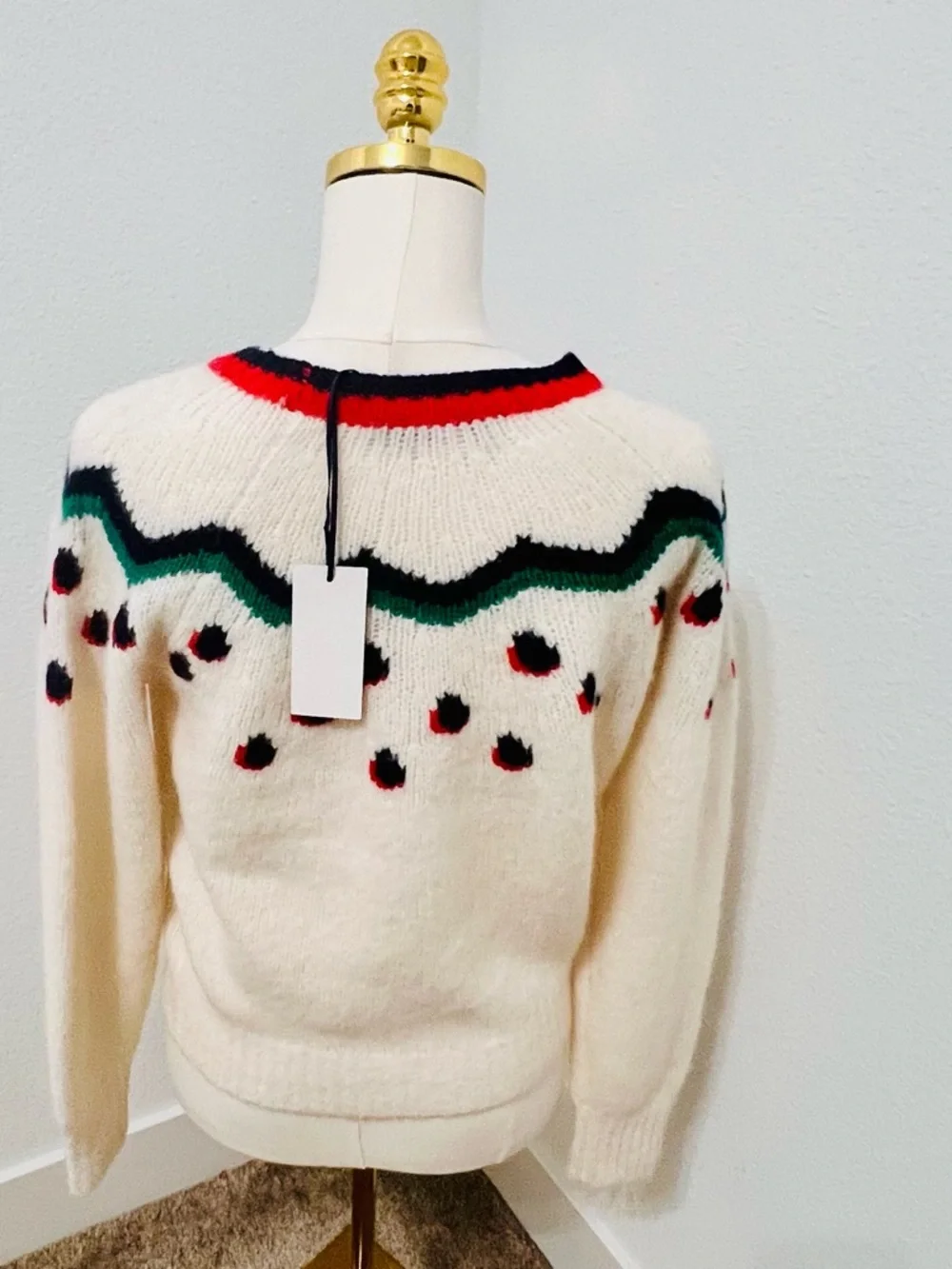 Clare V Charmant Alpaca Wool Fair Isle Sweater Cream Graphic Crewneck NWT M - Picture 6 of 9